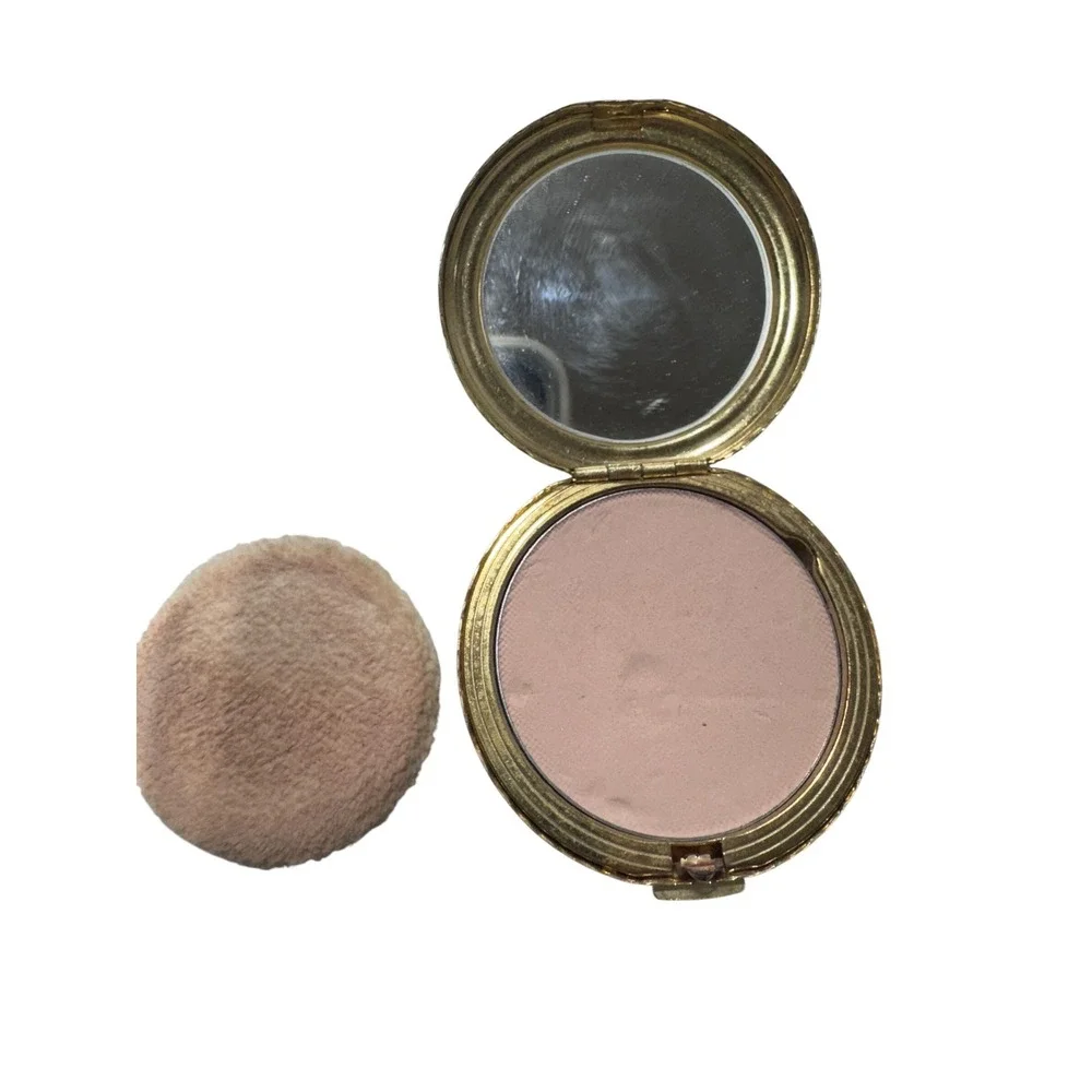 Vintage 60s Love-Pat Pressed Powder Compact Gold Basket‎ Weave Transparent No. 2